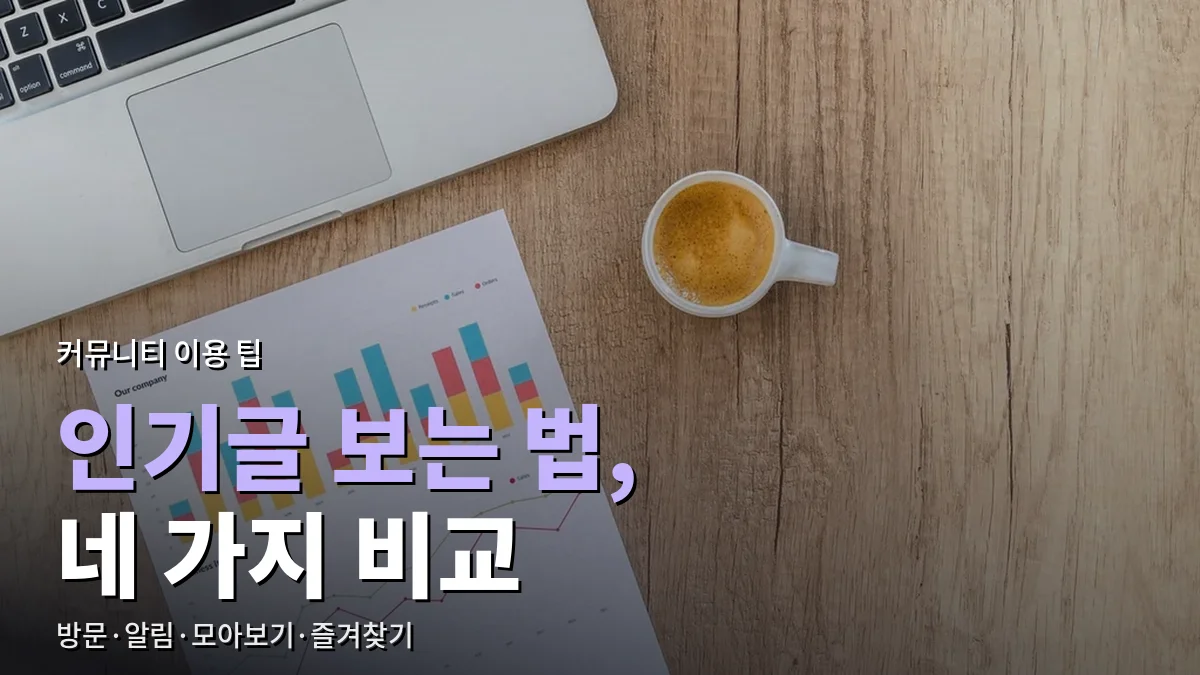 나무 책상 위의 노트북과 커피, 그래프 자료